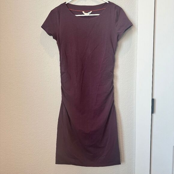 Boden Plum Purple Ruched Sides Short Sleeve Crew Neck Midi Dress - Size 8 - EUC